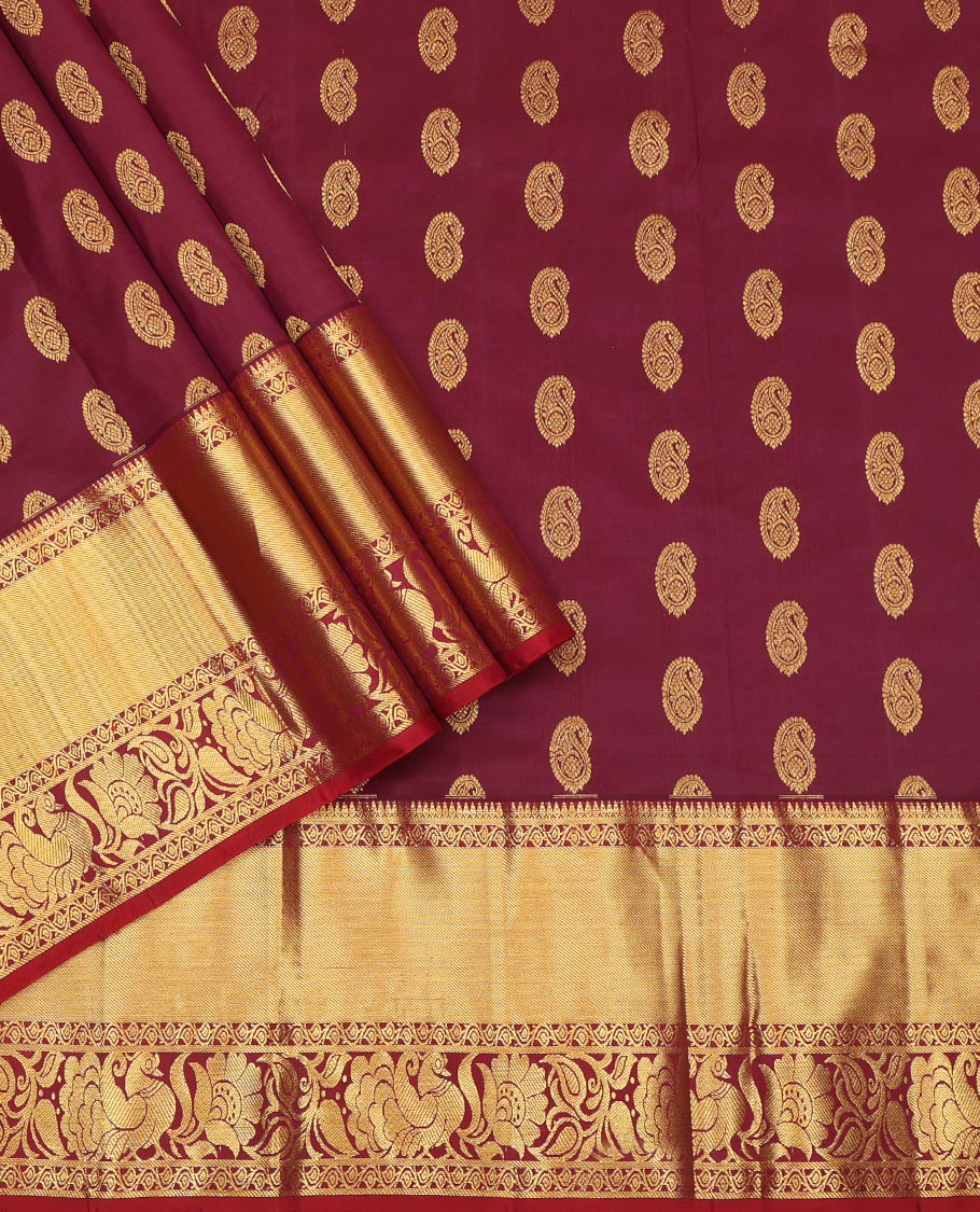 Maroon Pure Silk Navarathna Pavadai Material Set