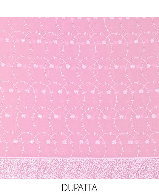 Lavender Material Chudidar Set Features Sequin Embroidered Georgette Top, a Plain American Crepe Bottom, and a Scallop Dupatta Embellished with Floral Vine Embroidery