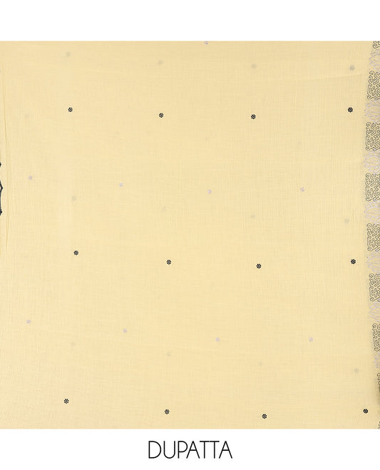 Yellow Mul Chanderi Material Chudiddar, Floral Embroidered Top, Plain Bottom, Embroidered Dupatta