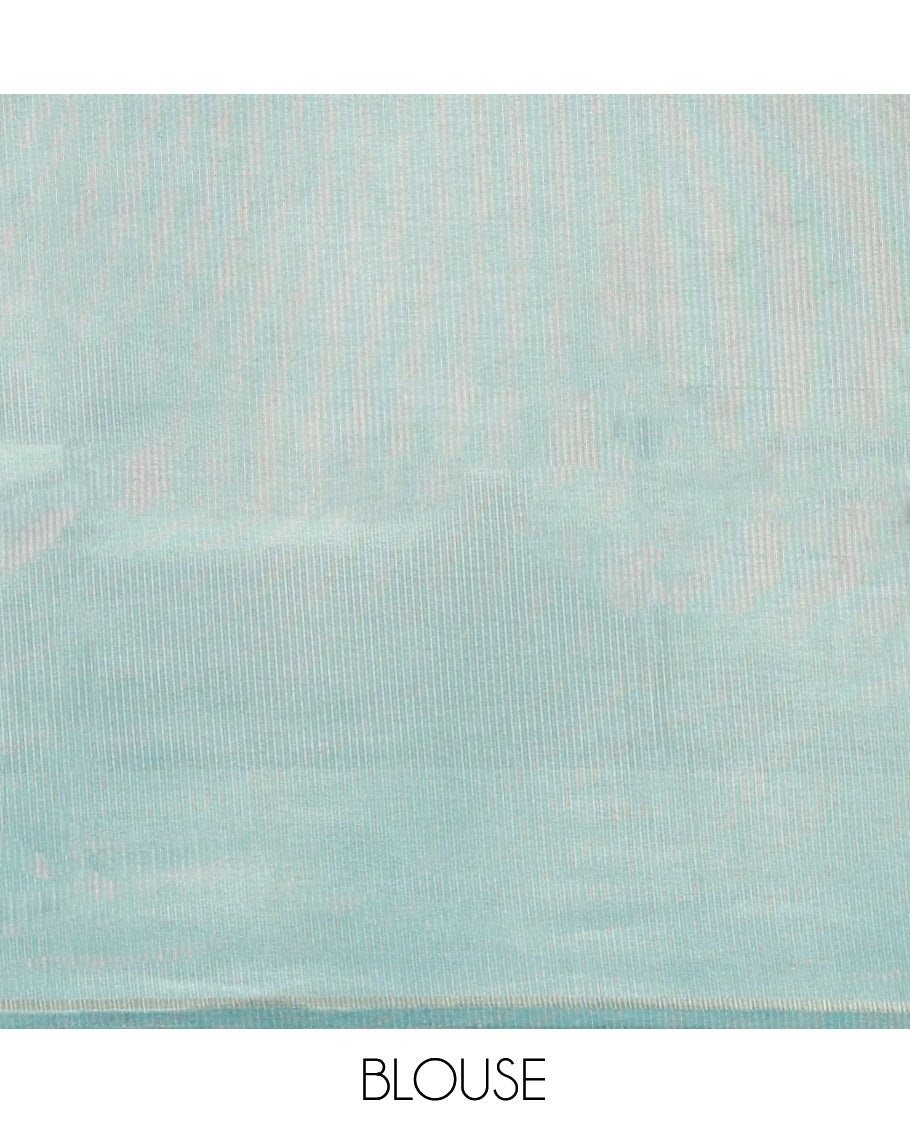 Blue Fancy Tussar Saree, Adorned with Stripes, a Subtle Plain Border, Plain Pallu, and a Matching Blouse