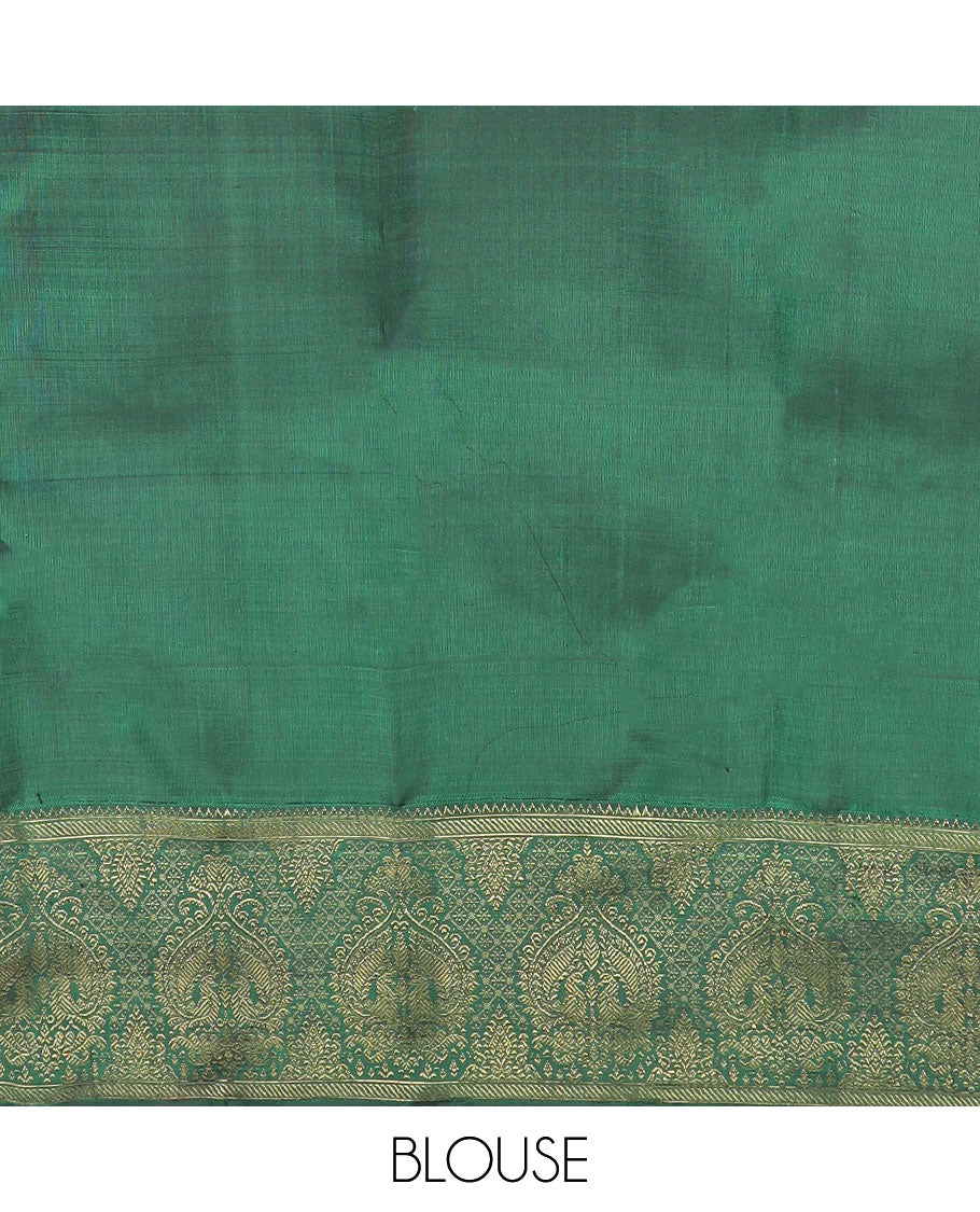 Yellow floral & bird meenakari jacquard silk saree, contrast rekku border of mayil designs & grand zari-rich intricate pallu