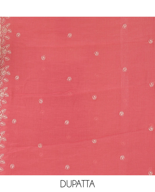 Onion Pink Mul Crush Chanderi Material Chudiddar, Floral Embroidered Top, Plain Bottom, Embroidered Dupatta
