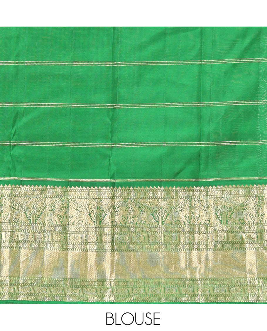 Pink Vasundhara Silk Saree, Embellished with Zari Butta Enclosed Checks, Contrast Border of Rekku, Diamond, Yaanai, and Chakram Designs, Floral Jaal Pallu, and a Contrast Blouse