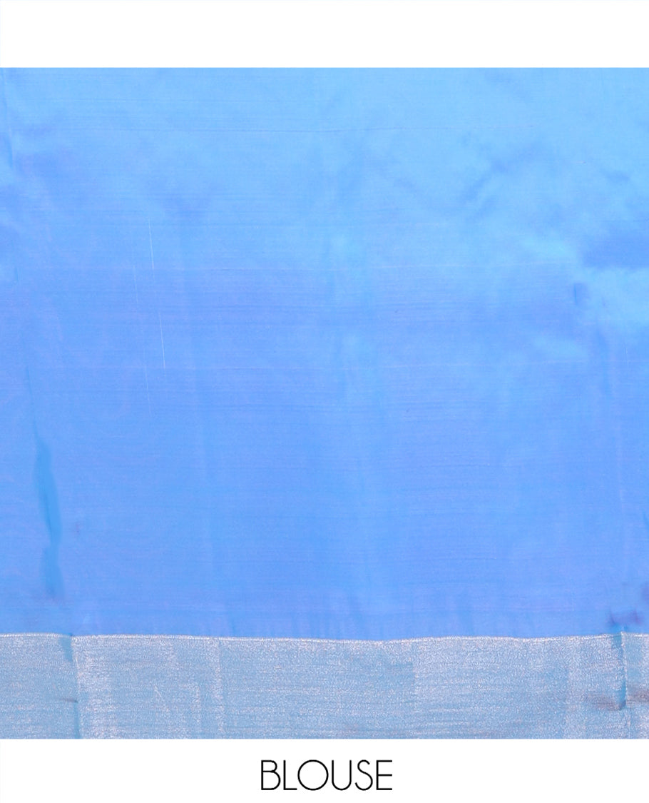 Pink  Semi Uppada Saree, Accentuated with Floral-Themed Buttas, a Bavanji Border, Contrast Jaal Pallu, and a Contrast Blouse