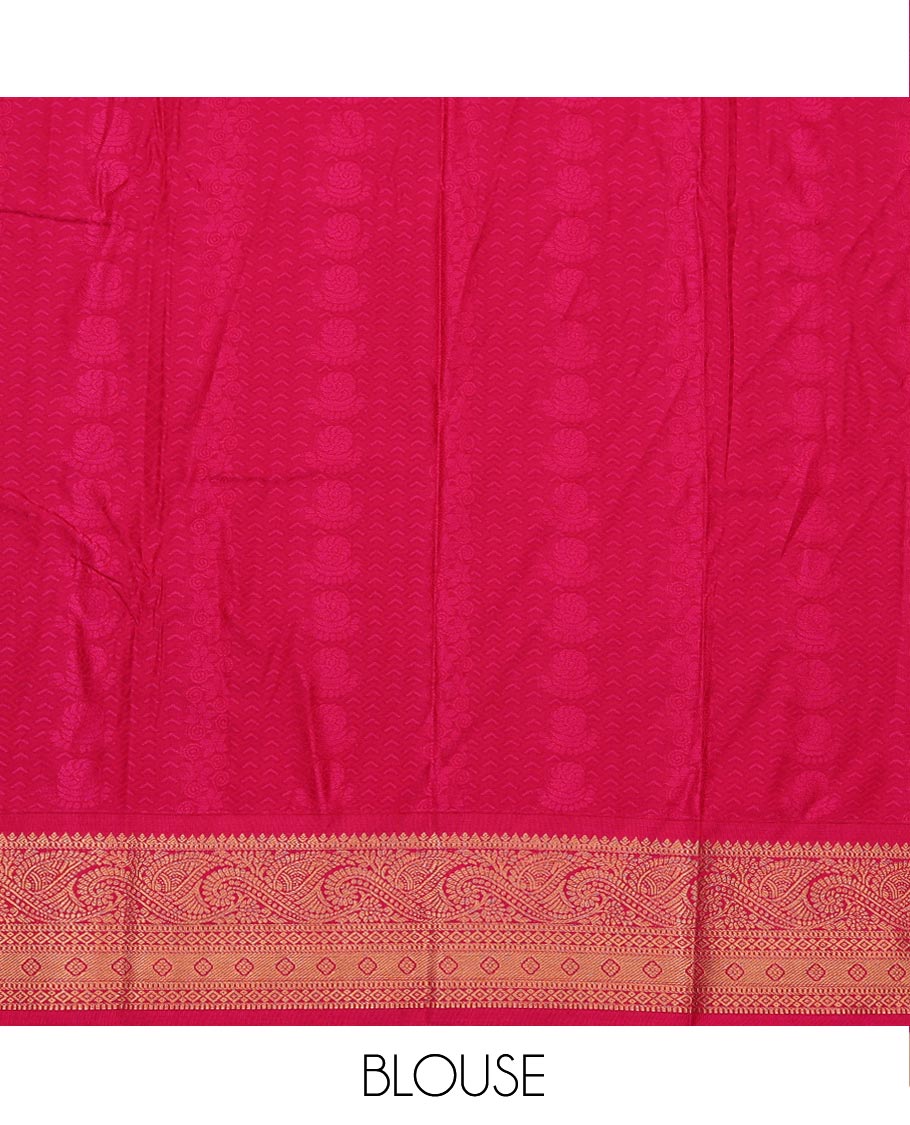 Turquoise Art Silk Pavadai Material Set Featuring Chevron and Floral Patterns on Its Skirt, Complemented by Contrast Traditional Zari Design Border, and Paired with a Contrast Blouse
