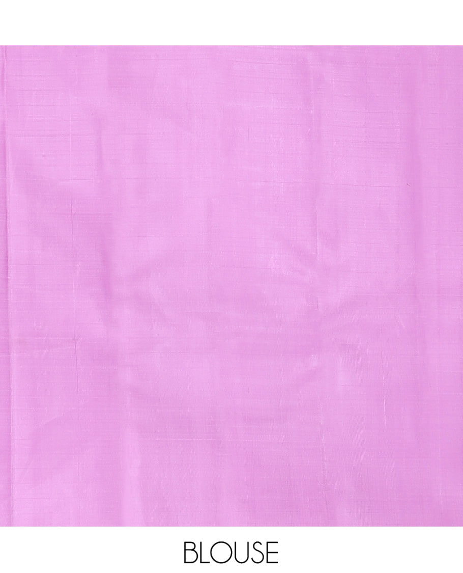 Borderless Pink Kanchipuram Designer Silk Saree, Adorned with Zari Buttas and Jacquard Design, Grand Jaal Pallu, and a Matching Blouse