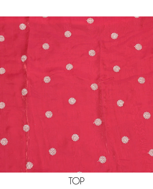 Pink Material Churidar Set, Enriched with Floral Embroidered Motif on Its Top, a Matching Bottom, and Scallop Embroidered Border Dupatta