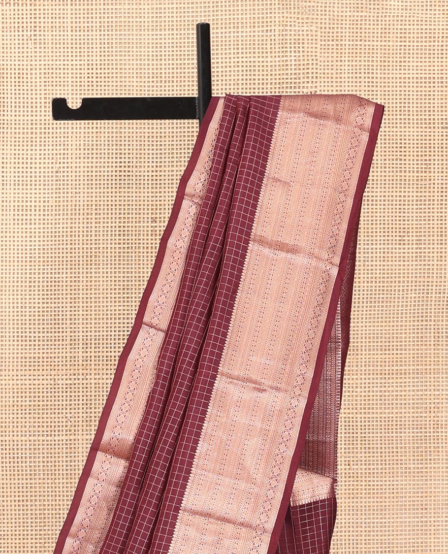 Maroon Checked Vasundhara Lite Silk Mix Saree, a Traditional Zari Border, Jaal Pallu, a Matching Blouse