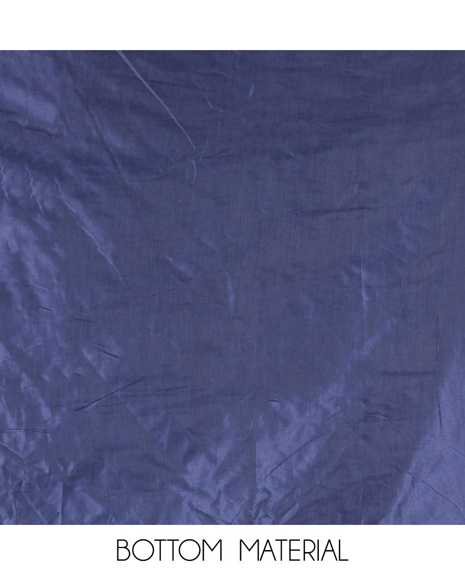 Blue Mul Chanderi Material Chudidar Set, Subtly Printed with Bandhani-Style Printed Top, a Plain Santoon Bottom, and Paired with a Matching Mul Chanderi Bandhani-Dotted and Zari-Woven Dupatta