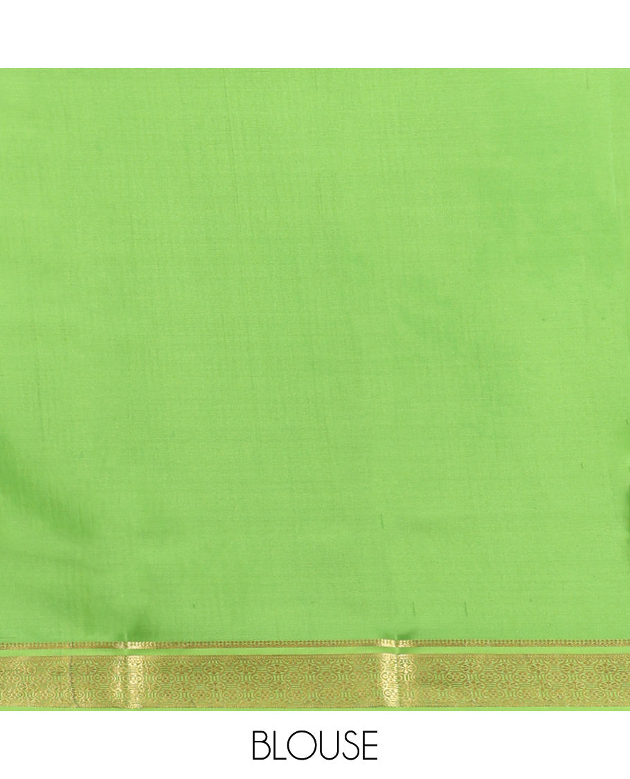 Blue Mysore Silk Saree, Elevated with Zari Butta Enclosed Checked Design on Its Body, Complemented by a Contrast Zari Border, Pallu Features Zari Designs, and Paired with a Contrast Blouse