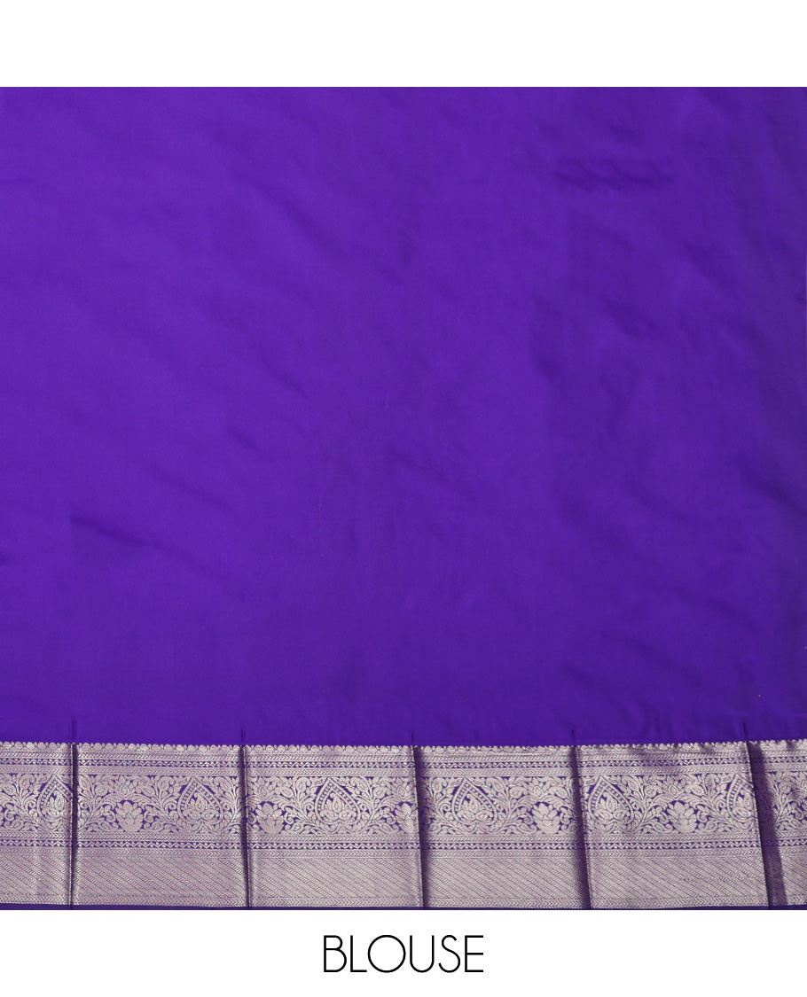 Parrot Green Budget Silk Saree, Adorned with Zari Buttas All Over Its Body, Complemented by a Contrast Traditional Zari Design Border, Grand Jaal Pallu, and Paired with a Contrast Blouse