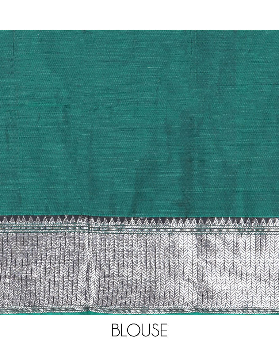 Dark green cotton half saree with contrast zari design border, zari design blouse & plain, zari design border dhavani