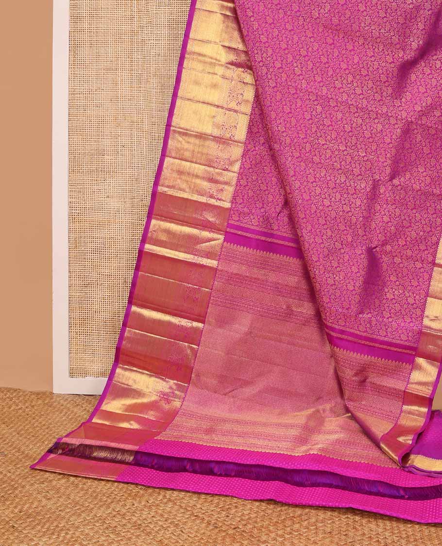 Pink floral jacquard silk saree with self border of kathir, banaras, mayil design & floral design pallu