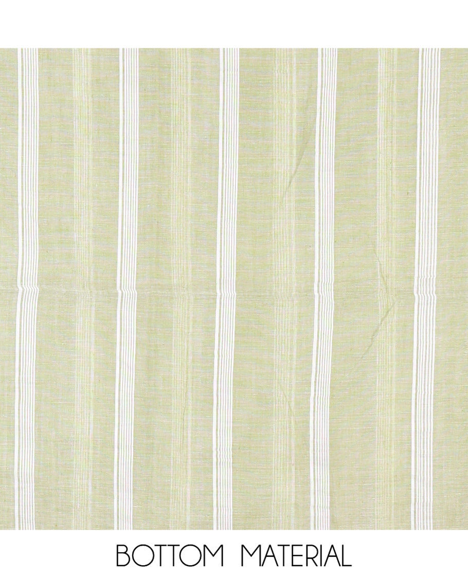 Pista Green Mul Cotton Material Chudidar Features Jamdani-Style Top, Striped Bottom, a Jamdani Dupatta
