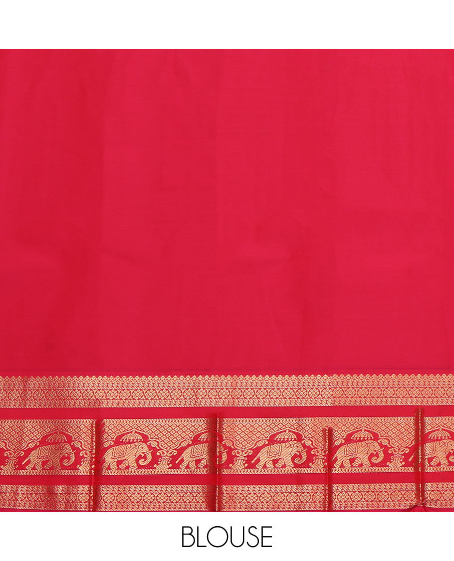 Blue Budget Silk Saree, Adorned with Zari Buttas All Over Its Body, Complemented by a Contrast Traditional Border of Elephant Motifs, Grand Jaal Pallu, and Paired with a Contrast Blouse