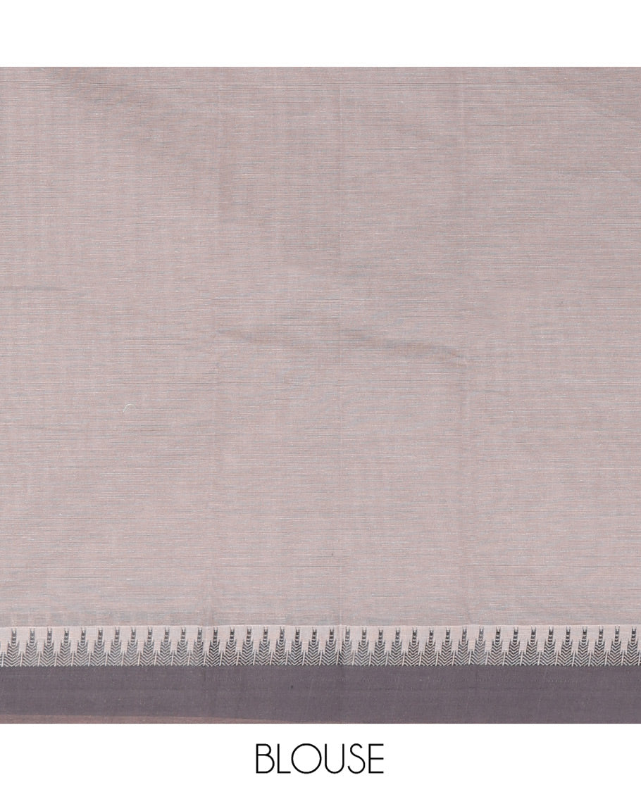 Grey Kanchi Cotton Saree, Adorned with Buttas All Over Its Body, Complemented by a Contrast Temple Border, Pallu of Floral and Geometric Design, and Paired with Matching Blouse