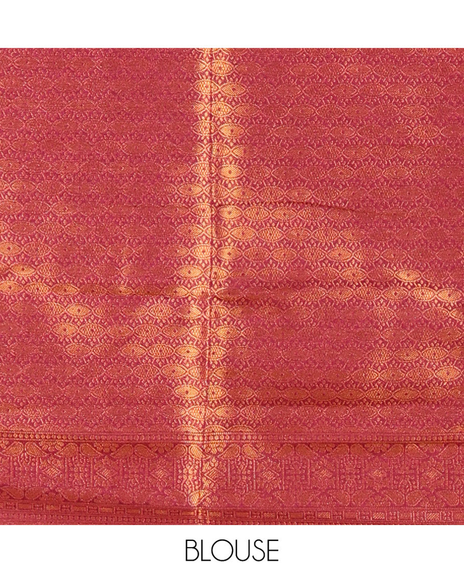 Cream-Wine Banarasi Softy Half-Saree Features Jacquard, Contrast Traditional Border, Jacquard Blouse, Intricate Dhavani