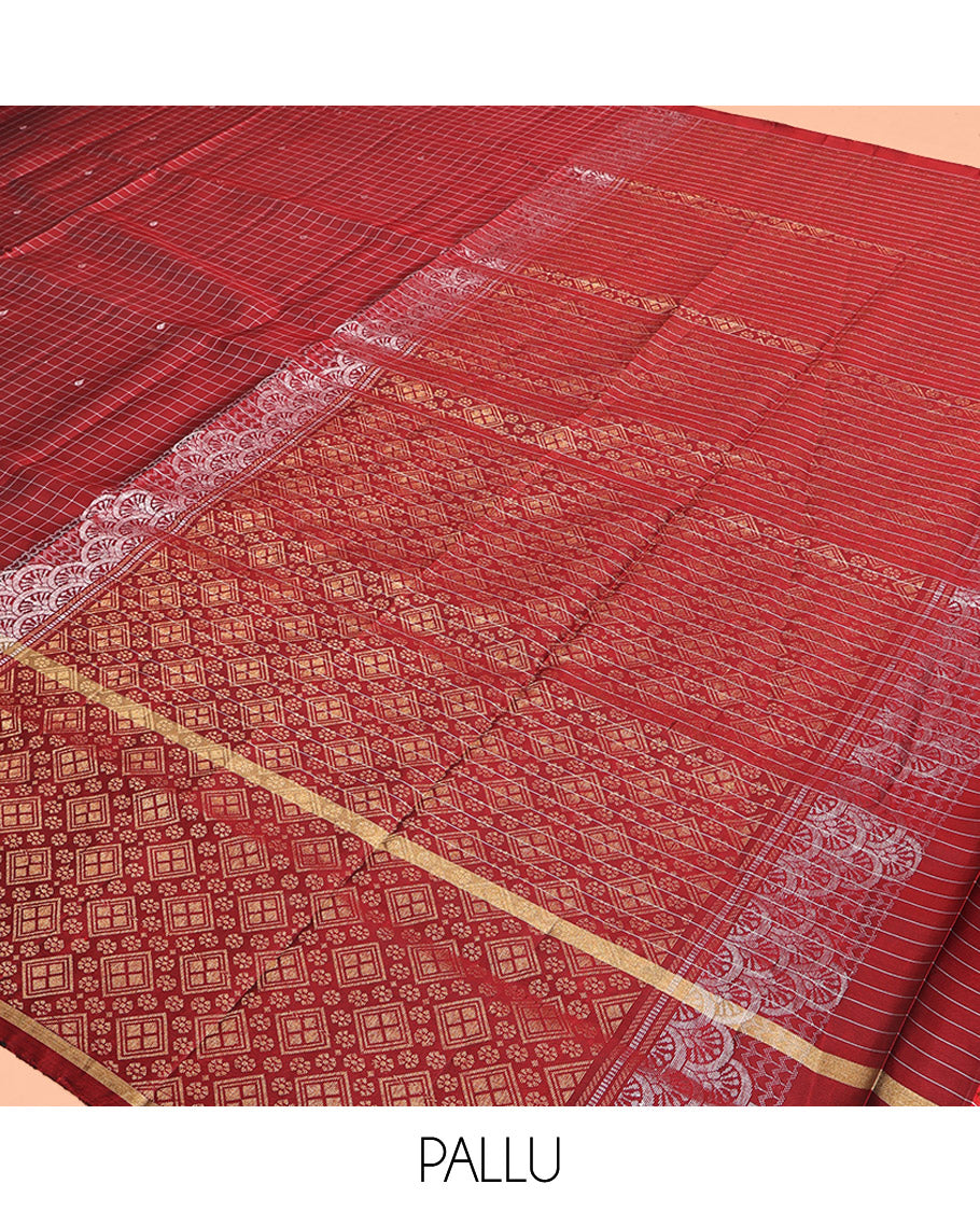 Dark Rust Mayuri Lite Silk Mix Saree, Subtly Sparkled With Buttas and Checks, Highlighted by Zari Border, Intricate Pallu and a Matching Blouse