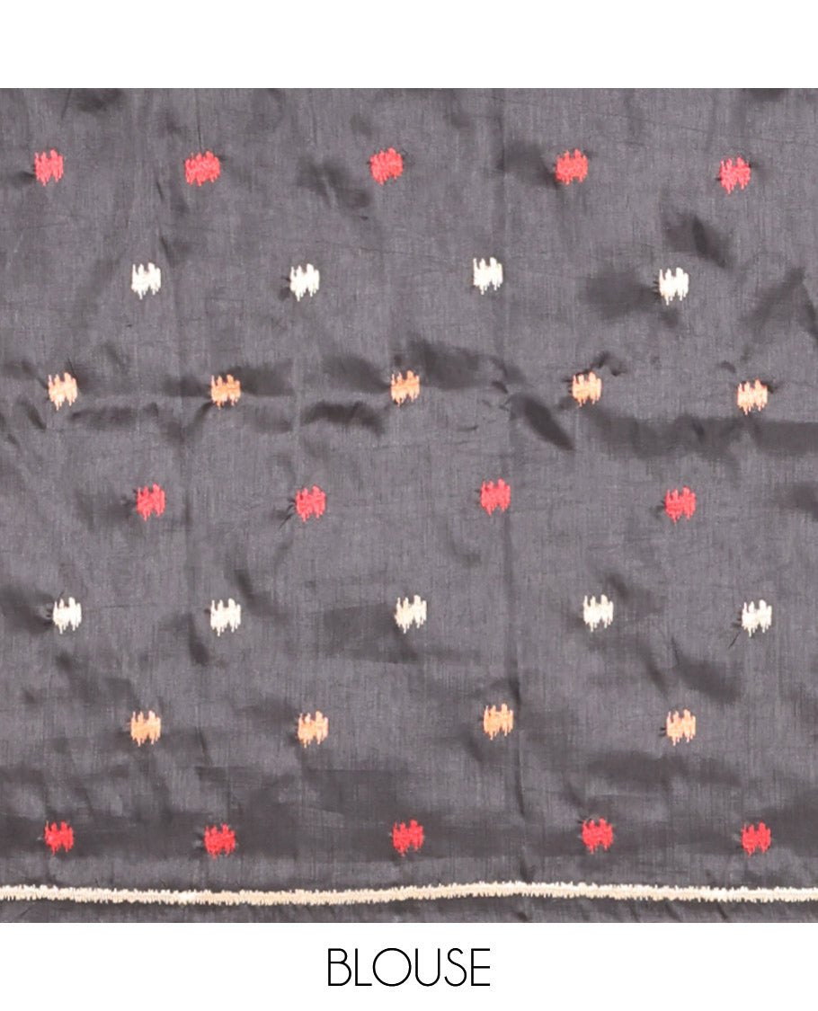 Black Matka Silk Saree Features Thread Buttas, a Self-Border, Pichwai Cow Pallu, Matching Blouse