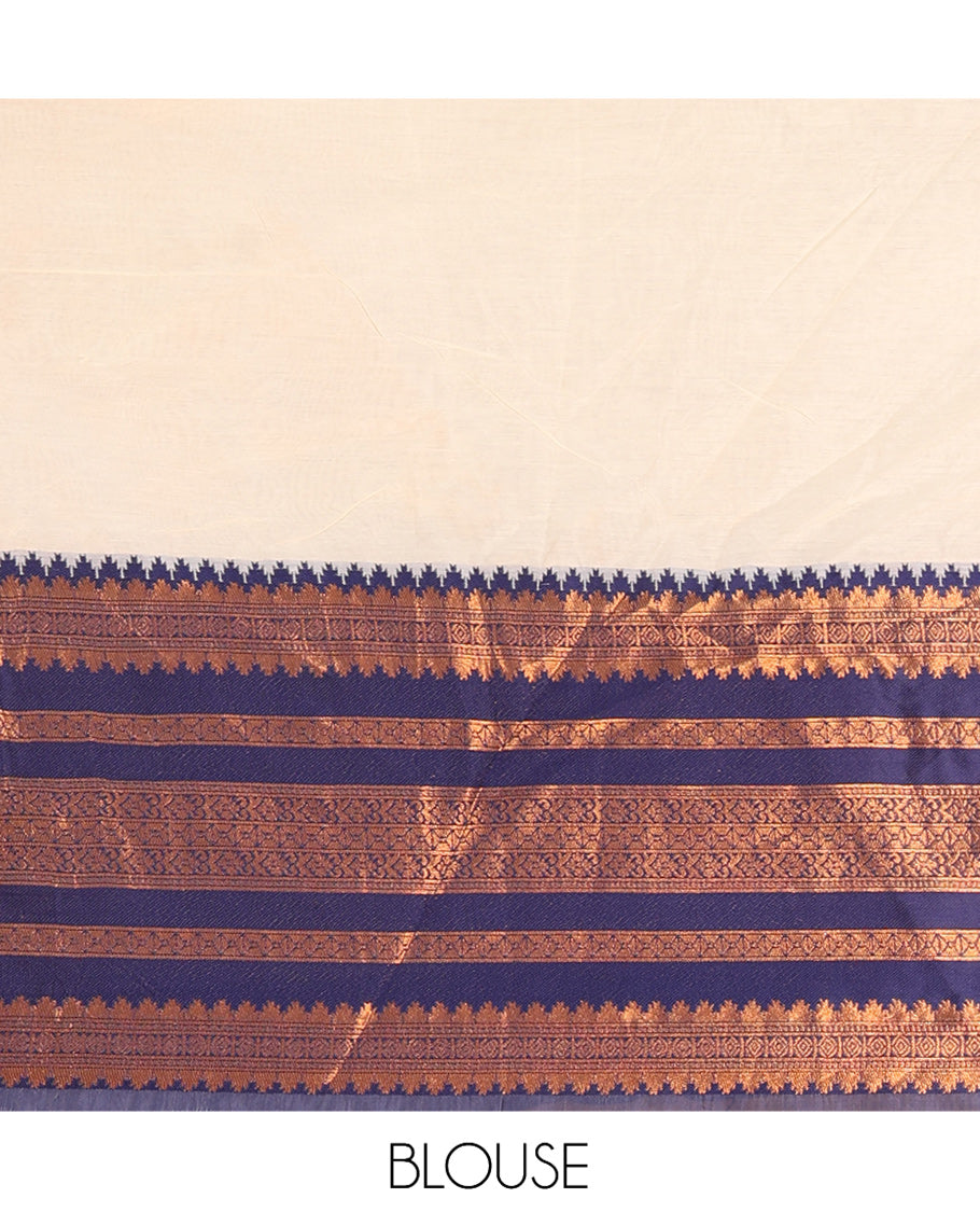 Cream-Navy Blue Semi-Silk Half-Saree