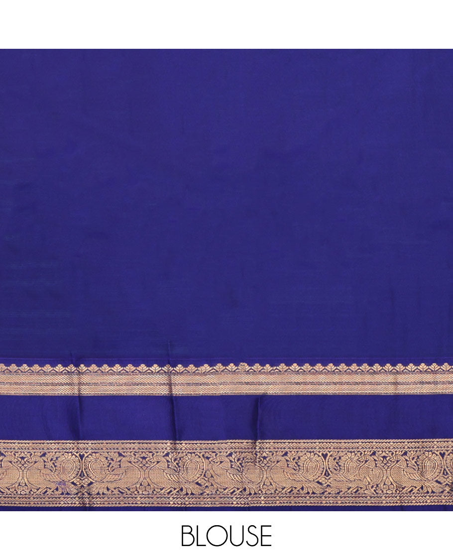 Red Budget Silk Saree, Graced with Zari Buttas All Over Its Body, Complemented by a Contrast Traditional Zari Design Rettai Pettu Border of Peacock Design, Grand Pallu, and Paired with a Contrast Blouse