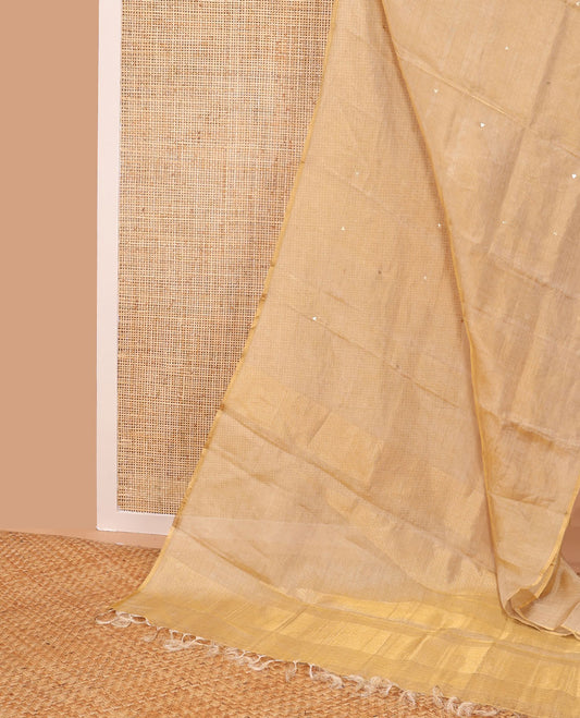 Borderless Sandal geometric design tissue saree with striped pallu