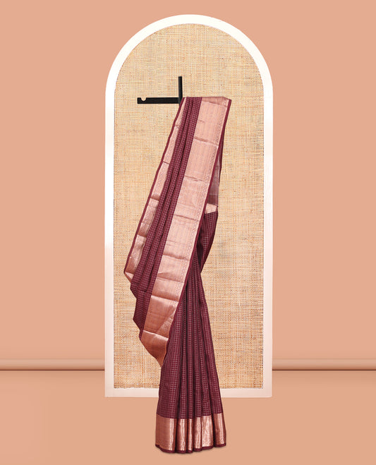 Maroon Checked Vasundhara Lite Silk Mix Saree, a Traditional Zari Border, Jaal Pallu, a Matching Blouse