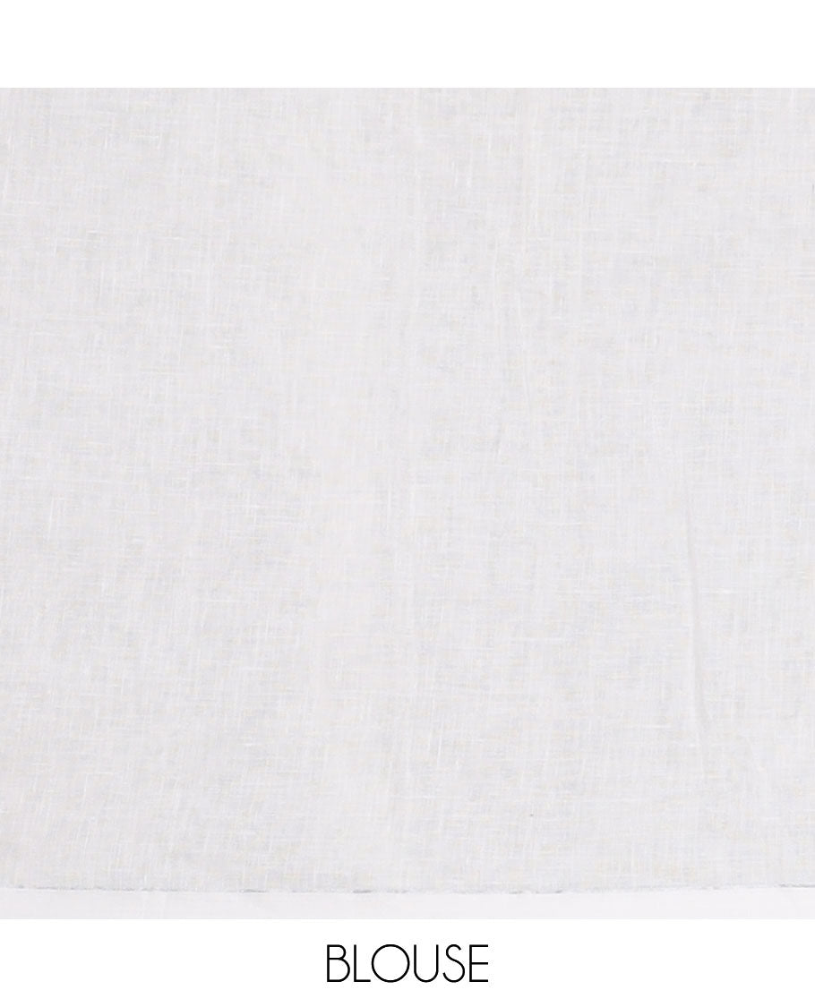 Borderless white lotus flower design, cross stitch embroidery linen saree
