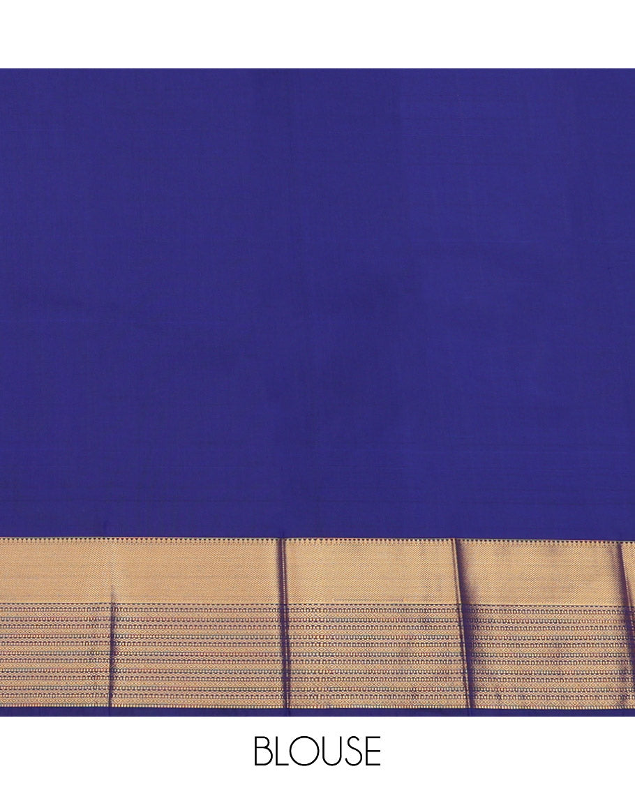 Navy Blue Budget Silk Saree Features Zari Buttas, Getti Zari Border, Grand Pallu, a Matching Blouse