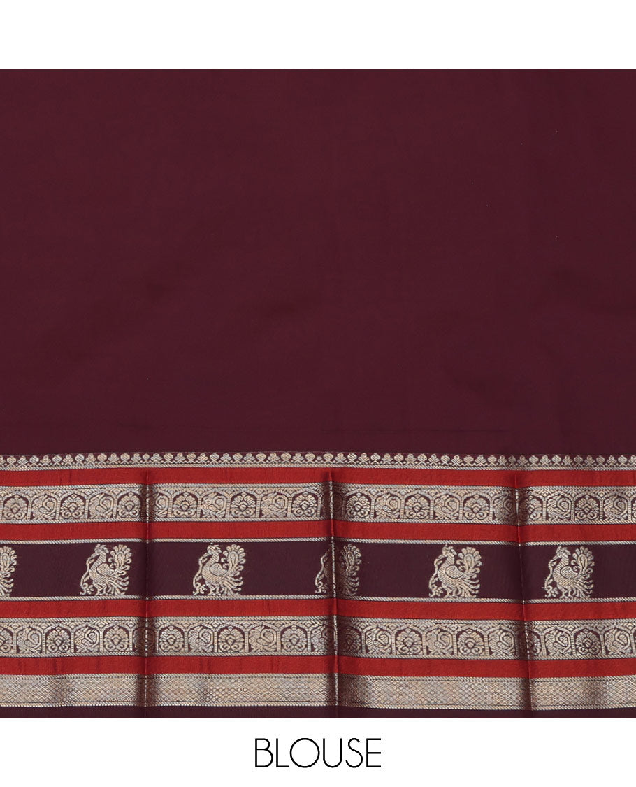 Green Budget Silk Saree, Adorned with Round Zari Buttas All Over Its Body, Complemented by Captivating Contrast Border of Traditional Zari Designs, Grand Jaal Pallu, and Paired with a Contrast Blouse