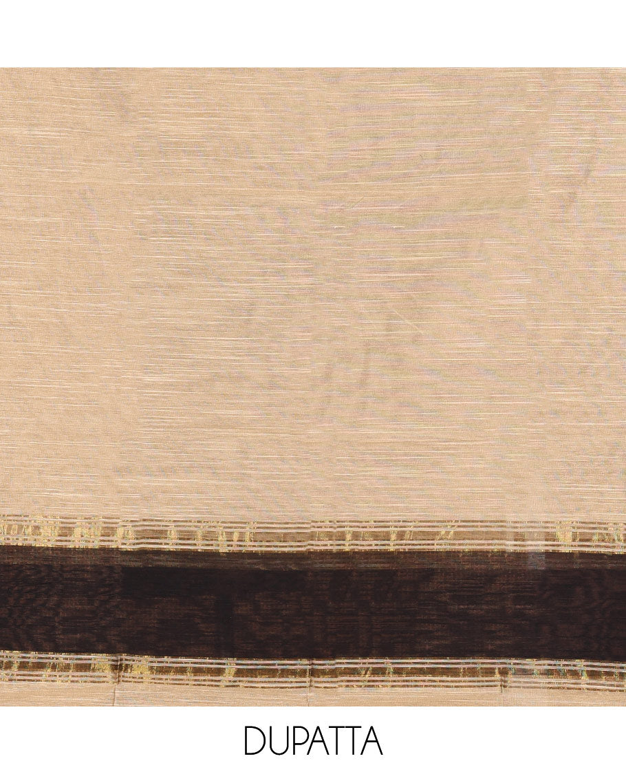 Black Material Chudidar Set, Accentuated with Zari Checks All Over Its Semi-Silk Top, Comes with a Subtle Plain Bottom, and a Contrast Semi-Silk Dupatta of Zari Border and Tassels