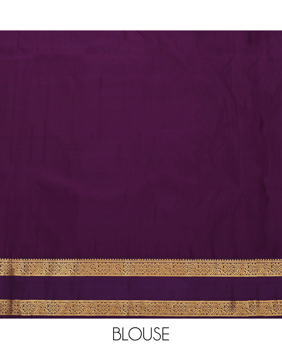 Rani Pink Budget Silk Saree, Delicately Woven with Zari Buttas and Stripes All Over Its Body, Complemented by a Contrast Traditional Zari Design Rettai Pettu Border, Grand Jaal Pallu, and Paired with a Contrast Blouse