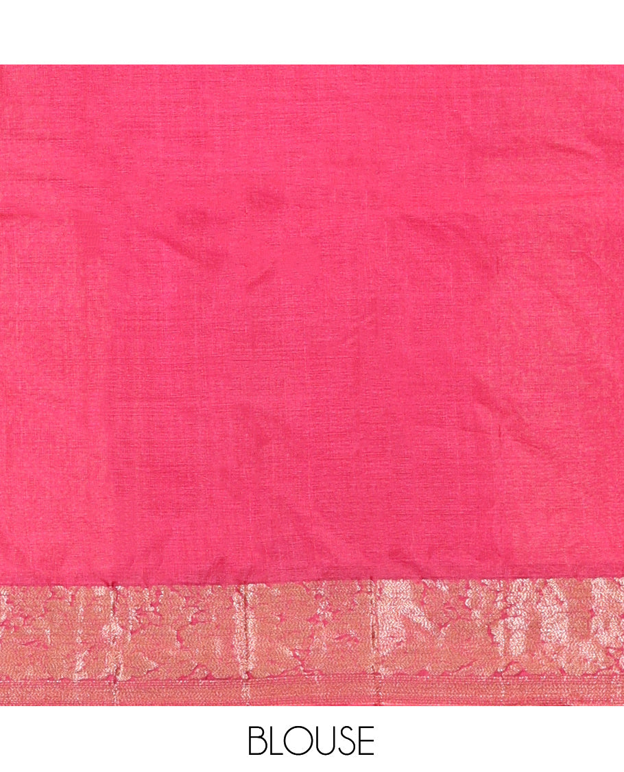Blue Tussar Silk Saree, Woven with Floral Buttas, a Contrast Floral Zari Design Border, Intricate Pallu, and a Contrast Blouse