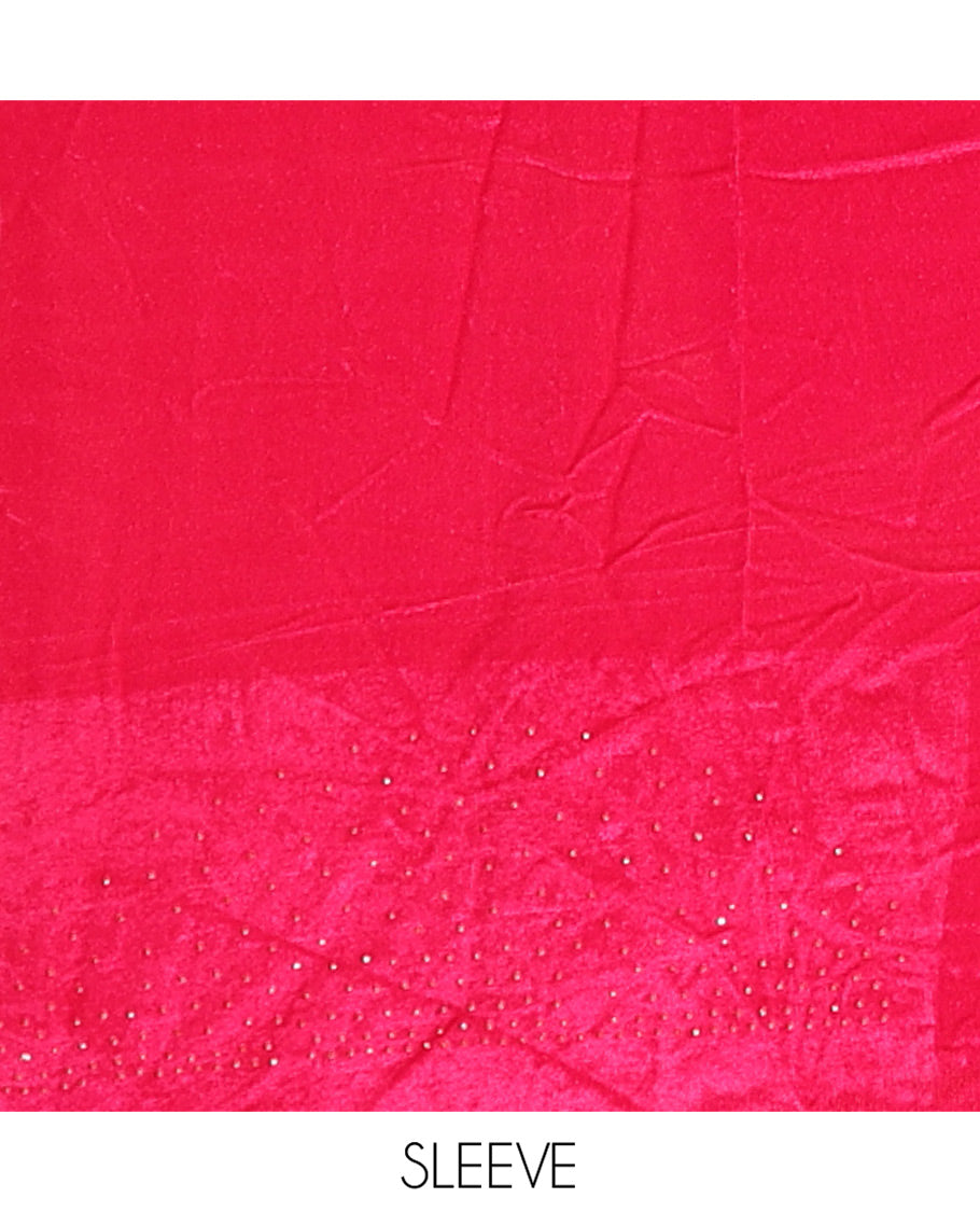 Pink Velvet Half-Saree Features Swarovski Stonework Skirt, Matching Stonework Blouse, Contrast Net Dhavani