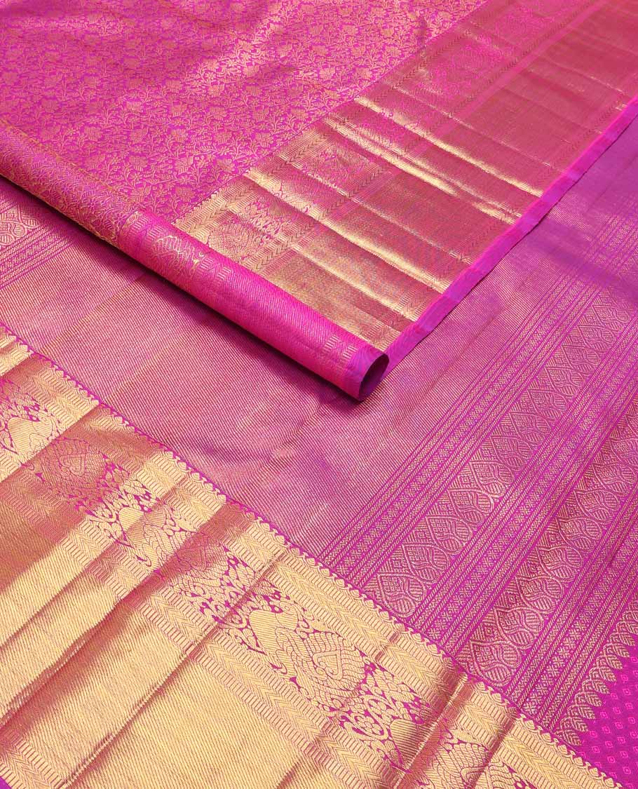 Pink floral jacquard silk saree with self border of kathir, banaras, mayil design & floral design pallu