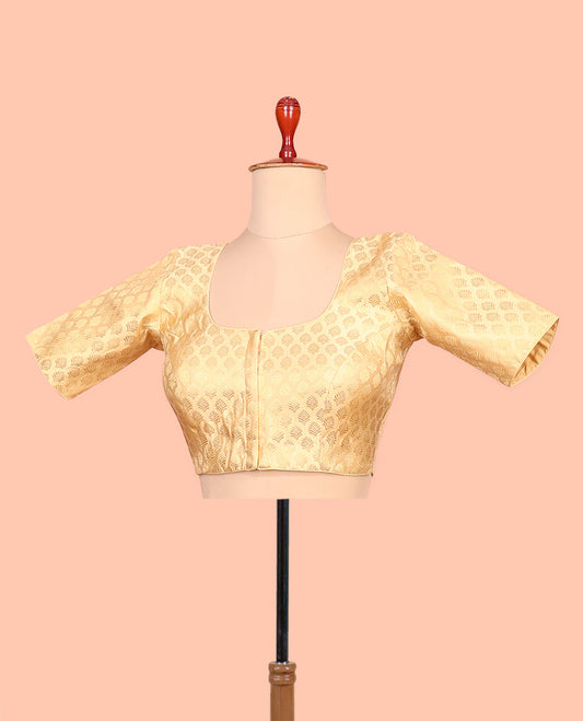 Gold buttas front-back round neck elbow-sleeve readymade blouse
