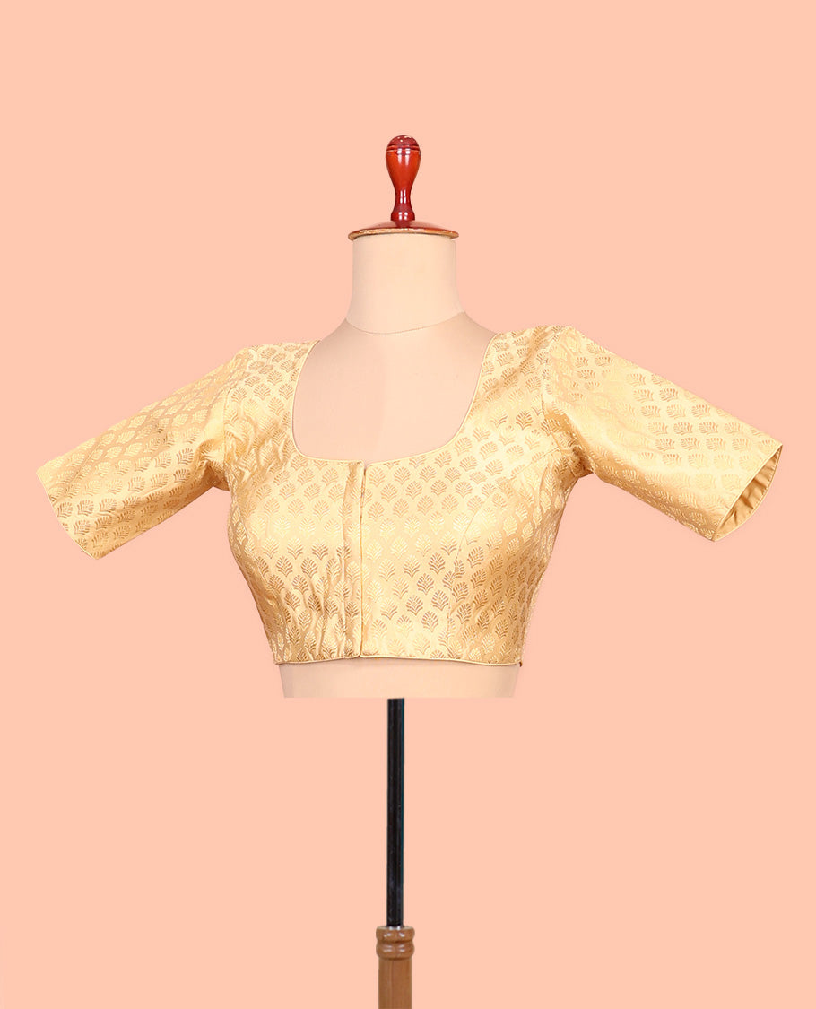 Gold buttas front-back round neck elbow-sleeve readymade blouse