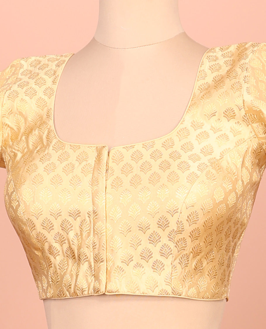 Gold buttas front-back round neck elbow-sleeve readymade blouse