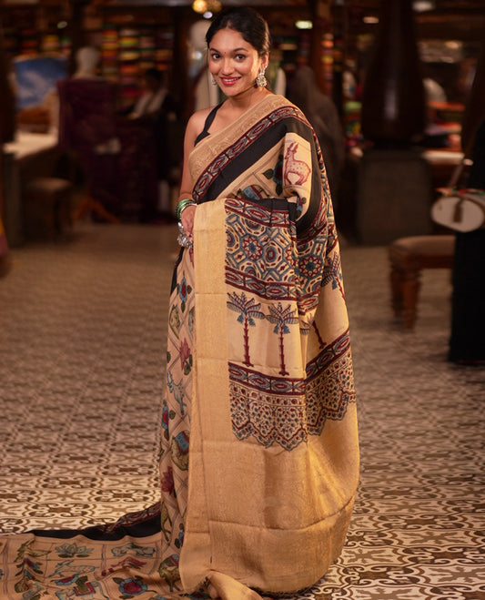 Sandal Modal Checks Silk Saree