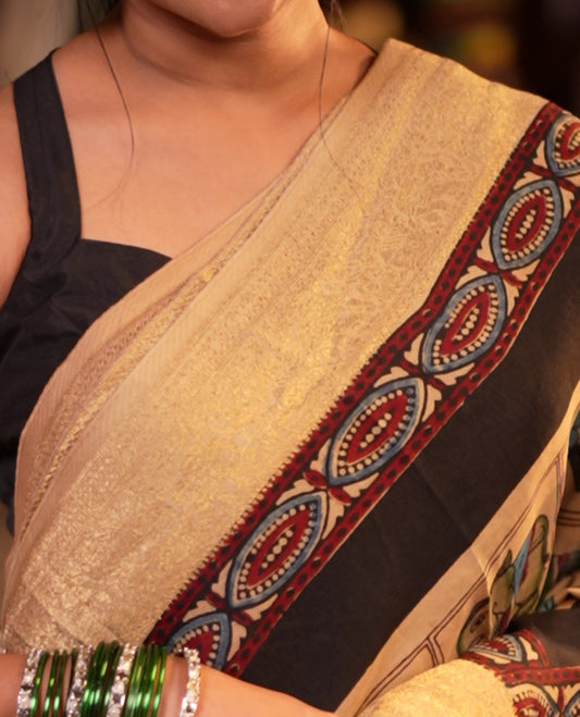 Sandal Modal Checks Silk Saree
