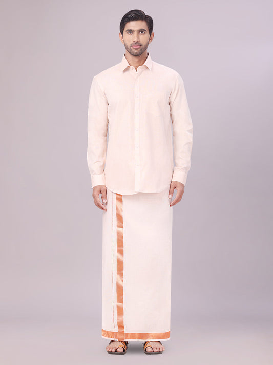Men's Tissue Copper Color Flexi Dhoti Shirt Wedding Combo Maverick Flexi