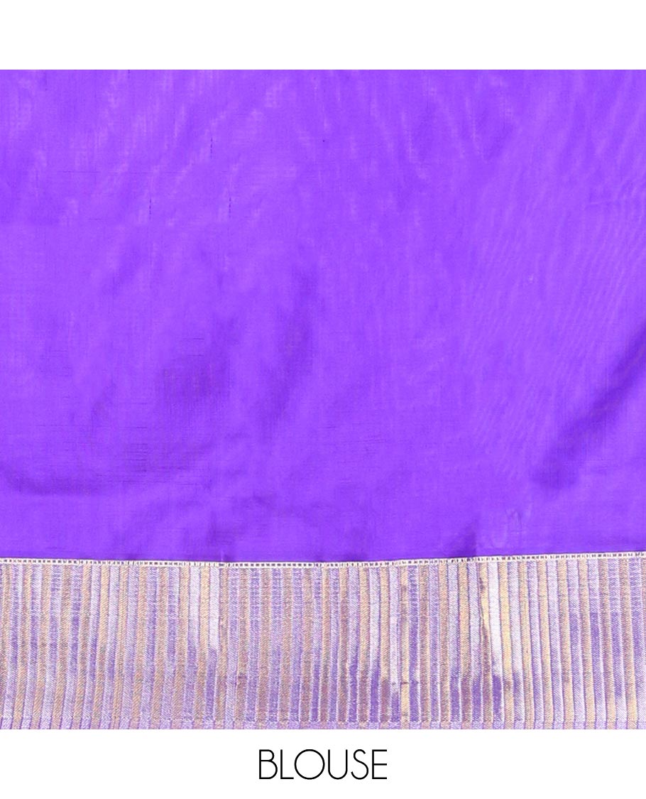 Purple jacquard venkatagiri silk saree with self temple, striped border & jaal design pallu