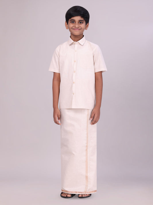 Boys Tissue Light Copper Colour Shirt with Dhoti Combo Ambitious Boy