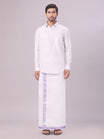 Mens Lavender Tissue Jacquard Shirt with Matching Dhoti Combo Zeus