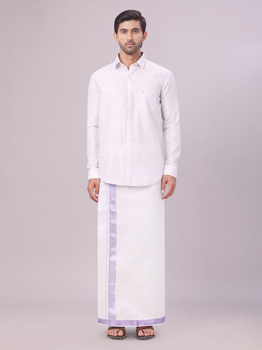 Mens Lavender Tissue Jacquard Shirt with Matching Dhoti Combo Zeus