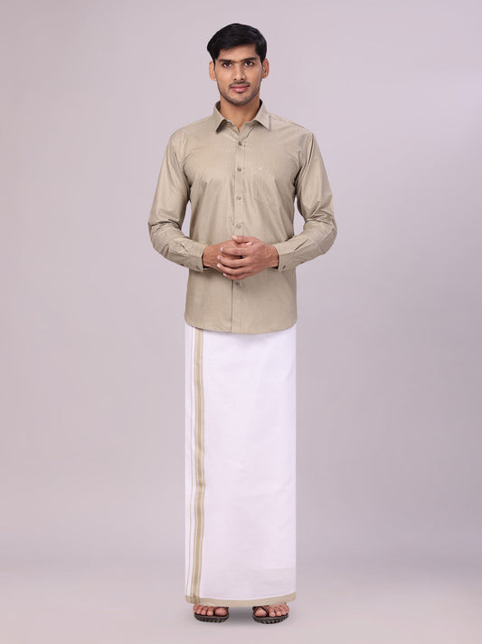 Men's Cotton Light Olive Matching Shirt and Dhoti Combo Luster