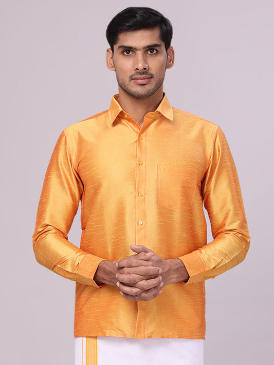Mens Dupion Satin Regular Fit Gold Yellow Colour Shirt