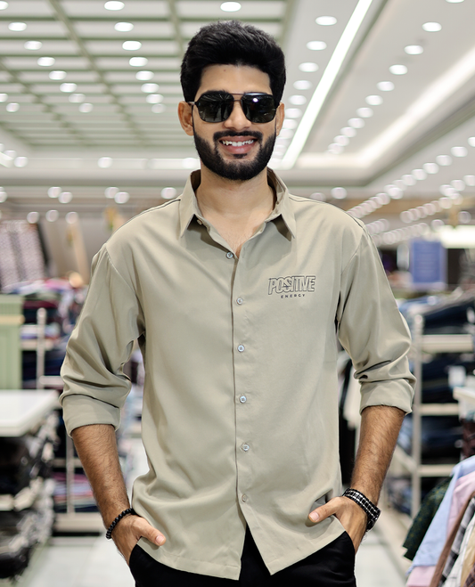 Beige Poly-Blended Back Flap Casual Shirt