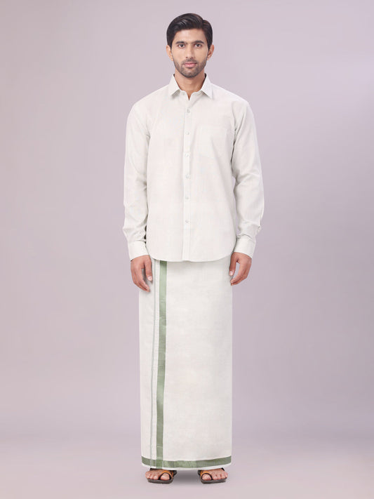 Men's Tissue Olive Green Color Flexi Dhoti Shirt Wedding Combo Maverick Flexi