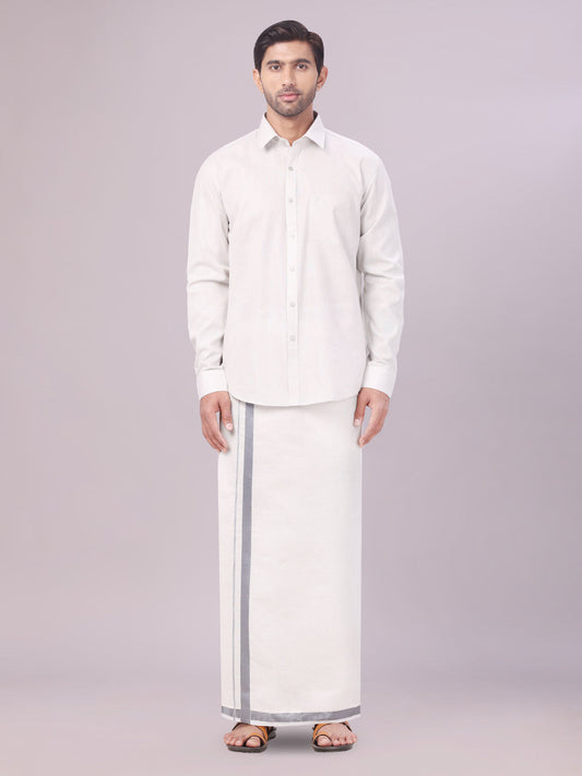 Mens Tissue Grey Colour Dhoti Shirt Wedding Combo Maverick